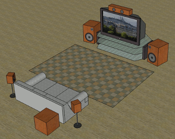 A SketchUp drawing of a typical home theater setup A SketchUp drawing of a typical home theater setup